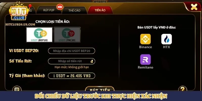 Rút Tiền Hitclub | Hình số 4 Đối chiếu dữ liệu trước khi thực hiện xác nhận